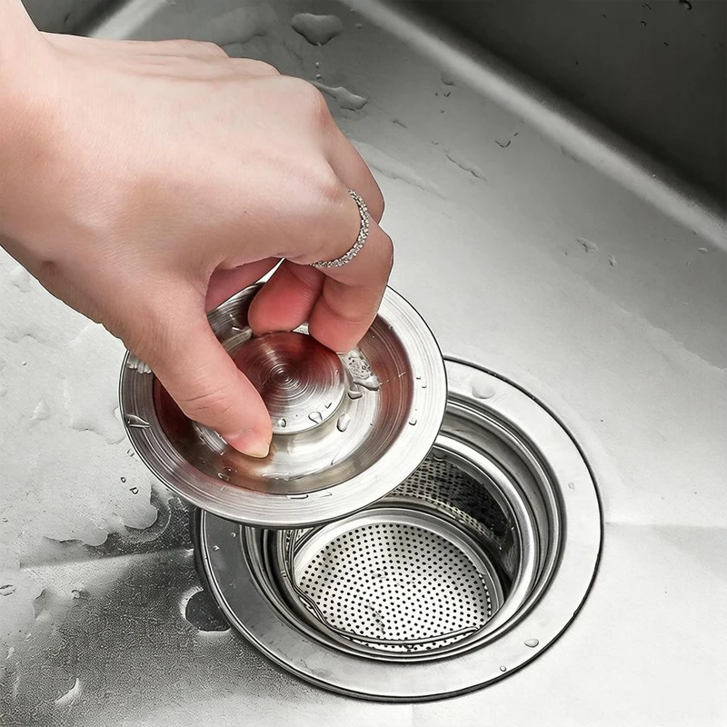 

304 Stainless Steel Kitchen Sink Strainer Deep And Shallow Basket Drain Filter Net Heavy Duty Anti Clogging Accessory