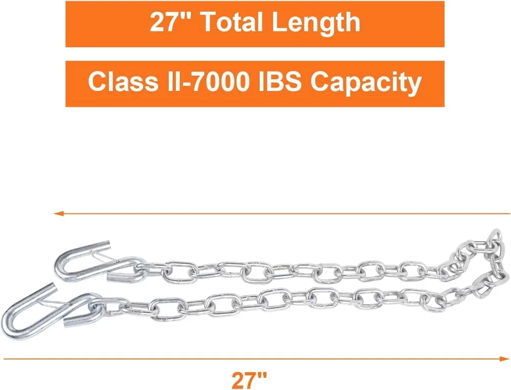 5/16" x 27" Grade 30 Steel Boat Trailer Safety Chain with Spring Clip Hooks, 7000 lbs, 2 Pcs - view 4