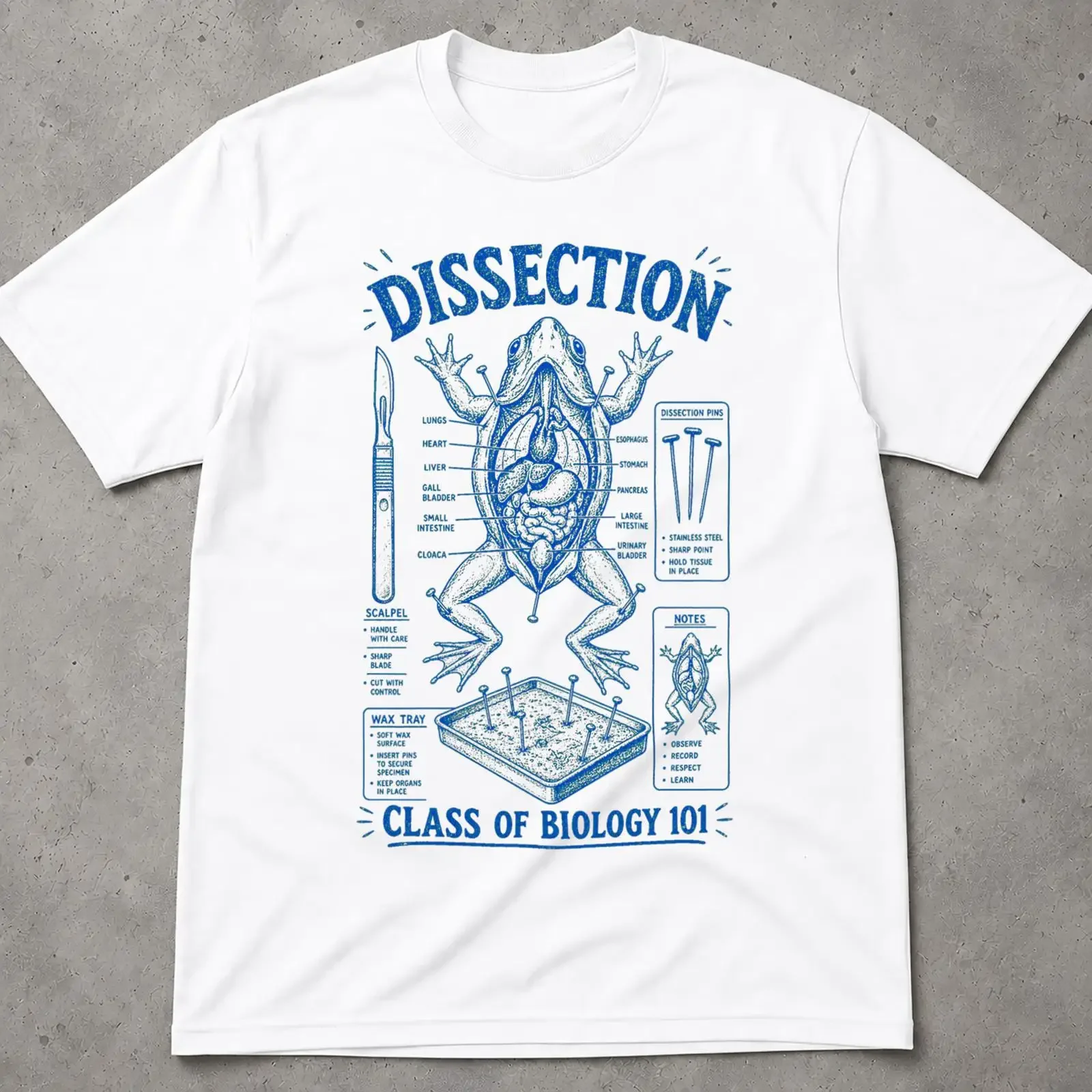 Vintage Frog Dissection Biology 101 Anatomy Diagram T Shirt Retro Science Class for Bio Nerd Lovers vintage Washed