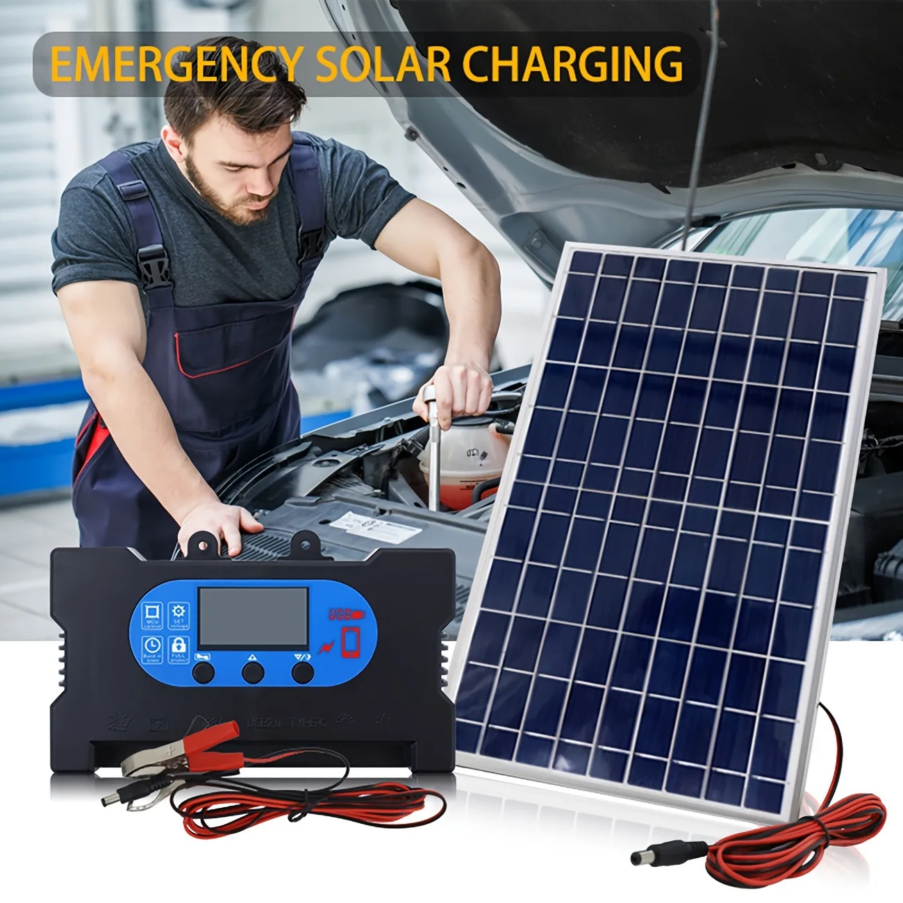 

10W Polycrystalline Solar Panel Kit with Controller Portable Solar Charger for Car Automotive Battery Outdoor Emergency Supply