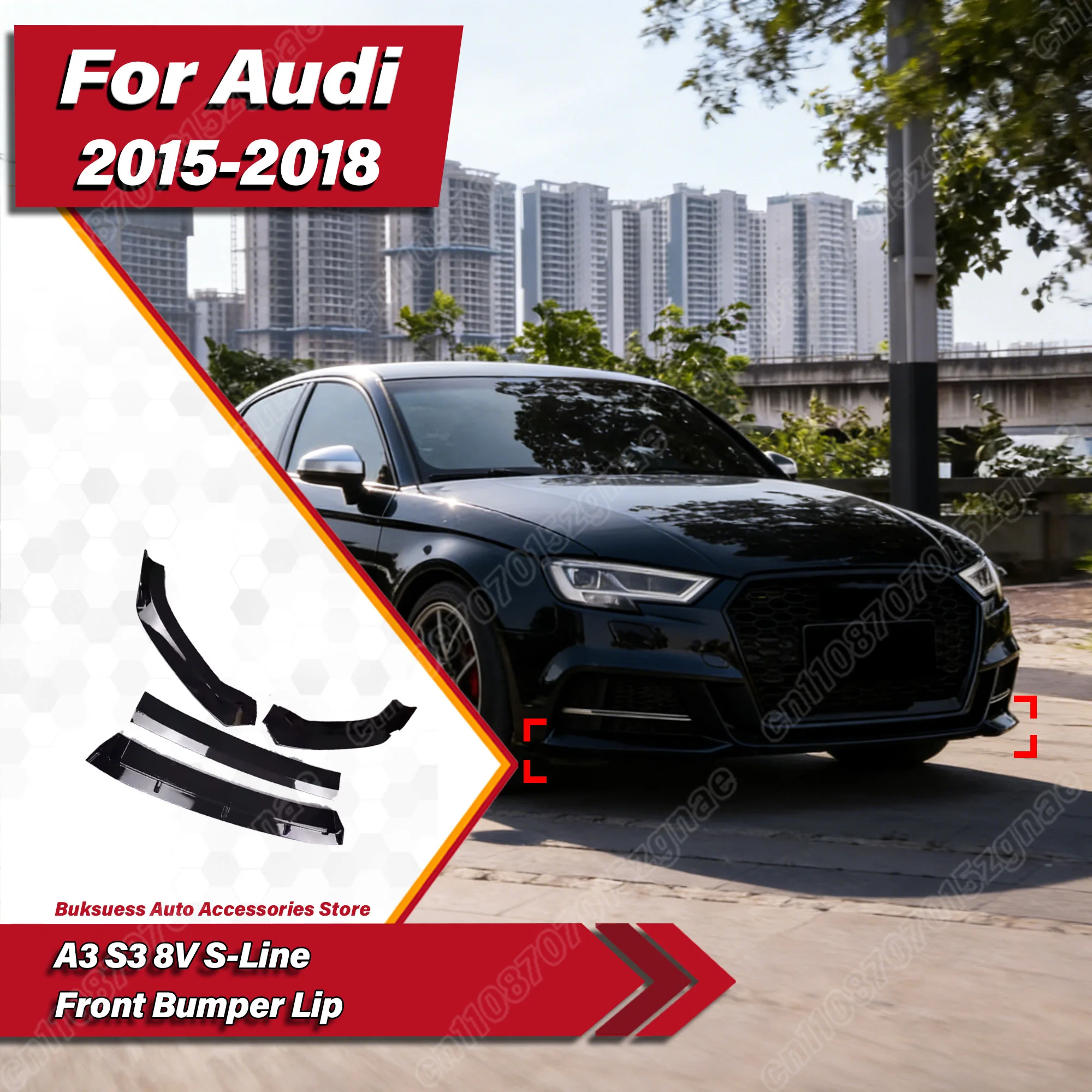 

Для Audi A3 S-Line S3 8V 2017 2018 2019 2020 автомобильный передний бампер, спойлер, сплиттер, защита для губ, дефлектор, комплект модификации кузова