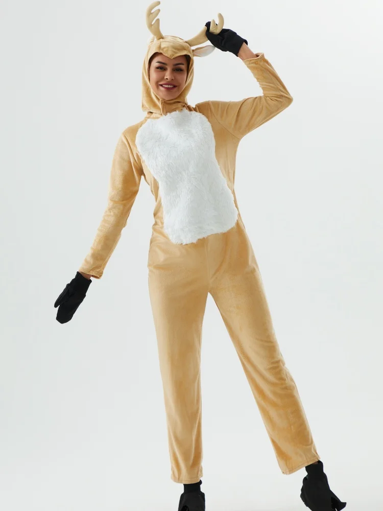 성인 코스프레 애니메이션 사슴 점프 슈트 옷 풀 세트 남여 여성 순록 고품질 할로윈 멋진 드레스 코스프레 의상