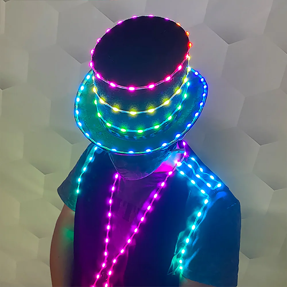 Full color Cold LED hat with charging party glow-in-the-dark hat Neon LED costume DJ Bar performance Halloween party supplies