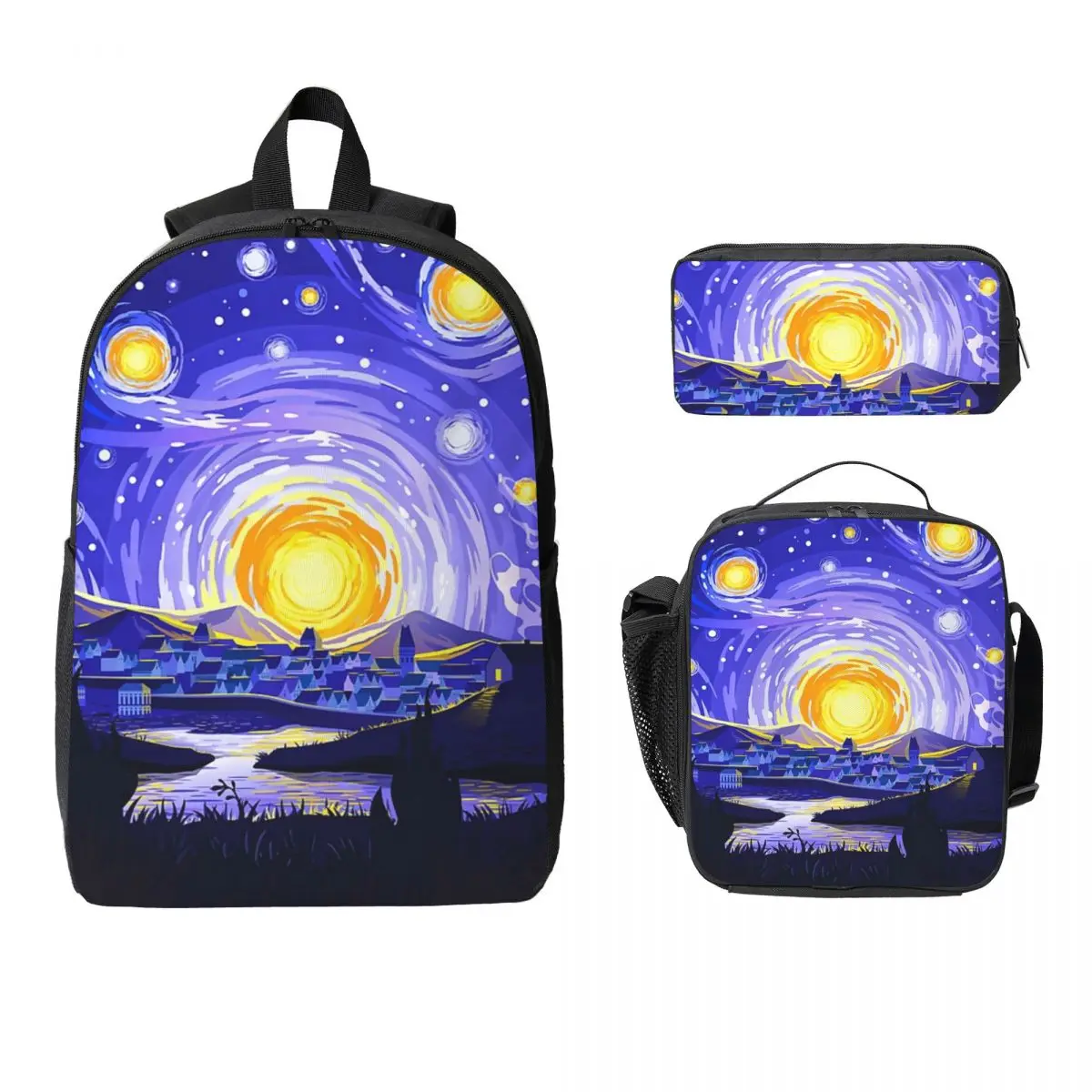 

Starlight Night Van Gogh Backpack Student Boys Girls BookBag School Bag Laptop Shoulder Bags 3ps Insulated Lunch Bag Pencil Case