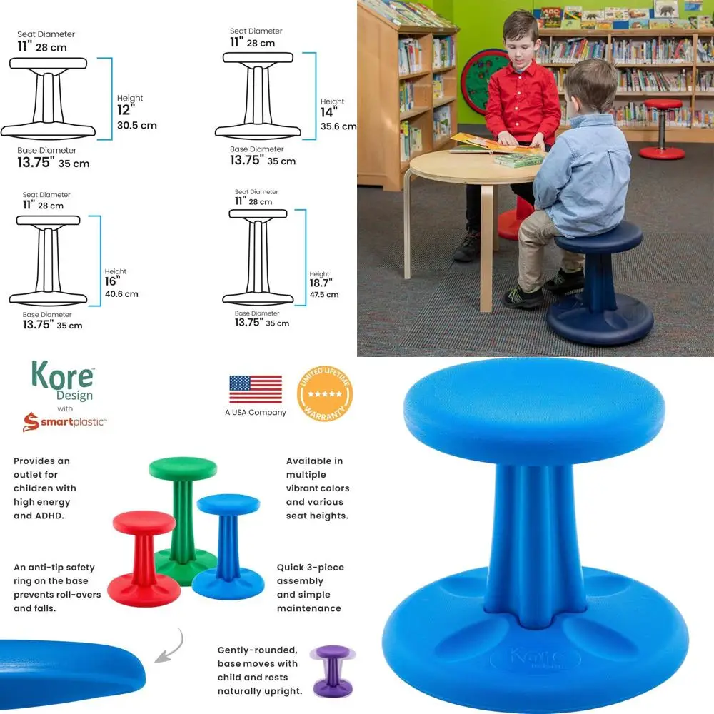Ergonomic Kids Wobble Chair for Desk, Flexible Seating for Active Learning, Suitable for Ages 4-5, Blue