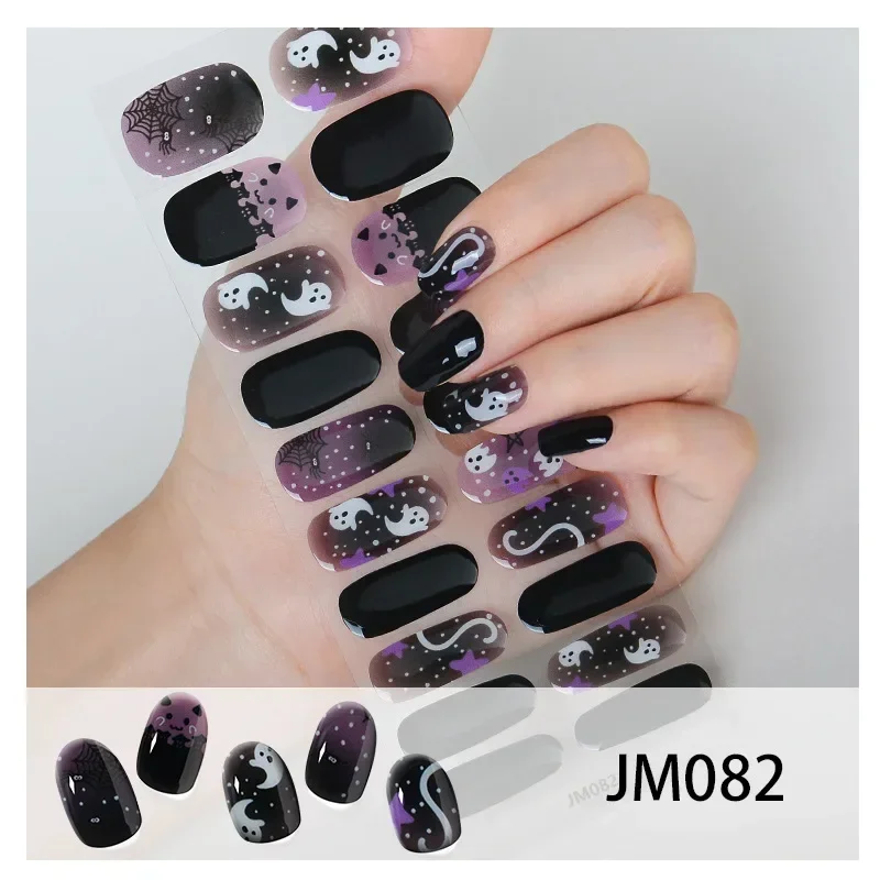 20 Tipps Halloween Semi Cure Nagellack Wraps langlebige wasserdichte Gel Nägel Aufkleber für UV-Lampe brauchen DIY Maniküre