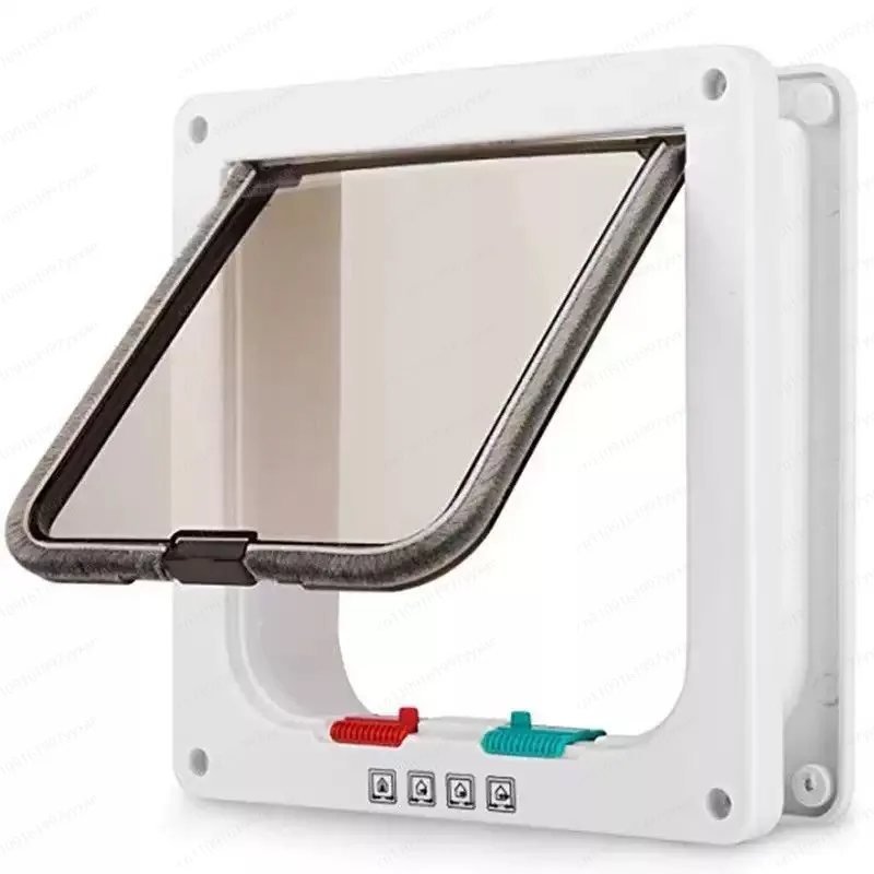 White pet door, cat door, free entry and exit, glass door installation