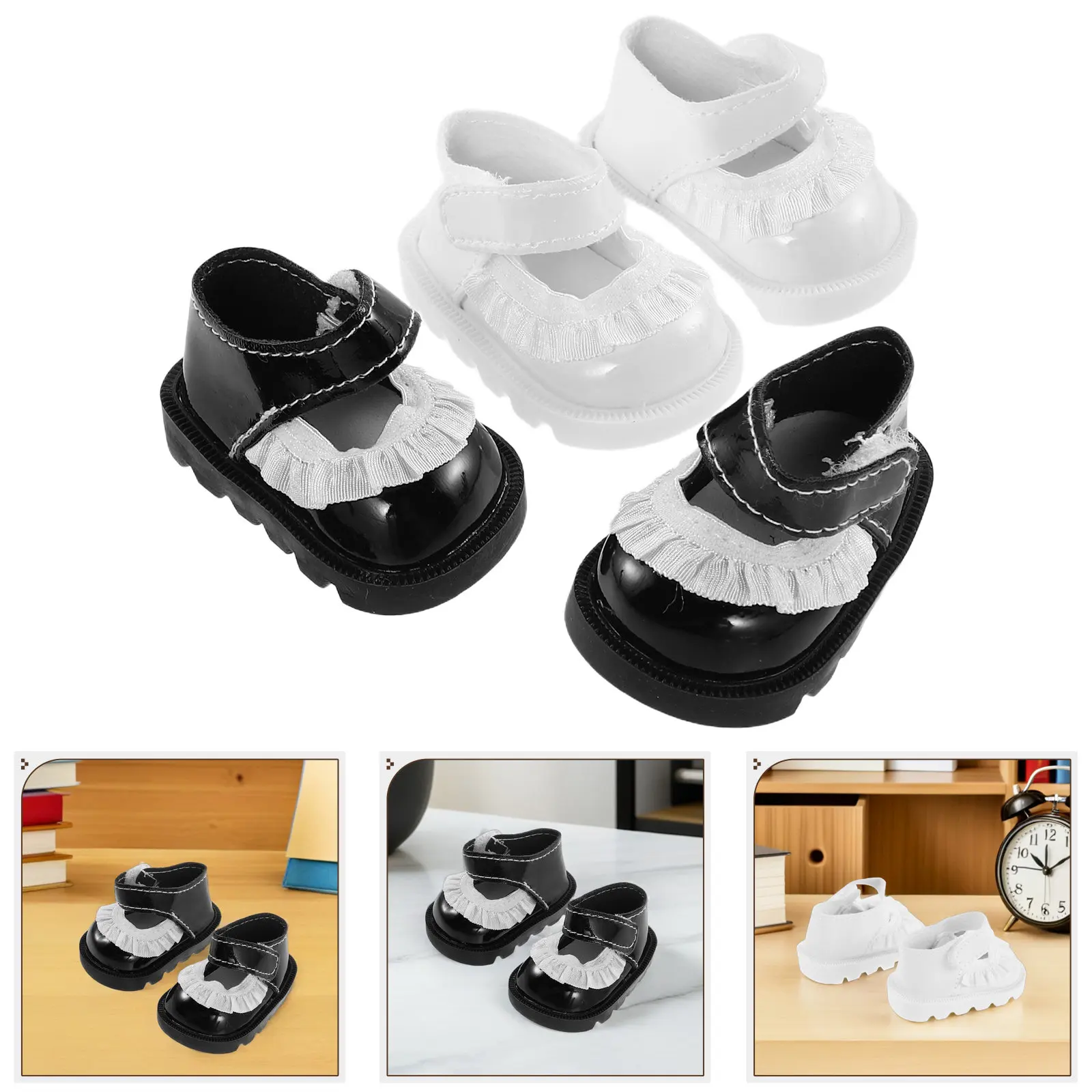

2Pairs Mini Shoes Accessories Lace Trim Replacement for 20Cm Newborn Girls Dress Up Mini House Scene Props