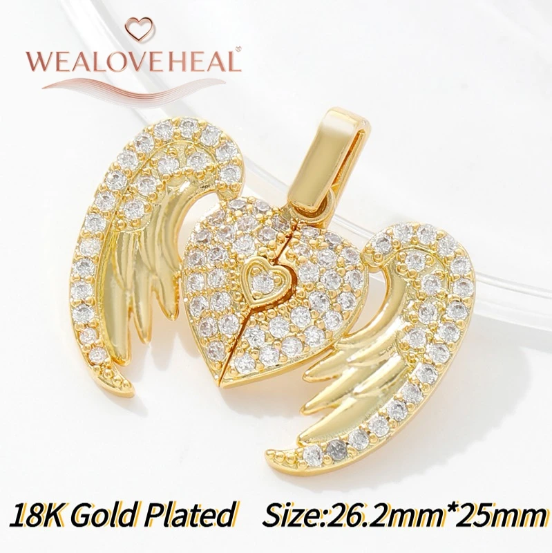anhänger schmuckherstellung, 18K vergoldeter Messing-Anhänger mit geteiltem Herz für DIY-Schmuckherstellung, Pavé-CZ-Anhänger mit zerbrochenem Herz und Flügeln, DIY-Halskettenzubehör – Detail 27