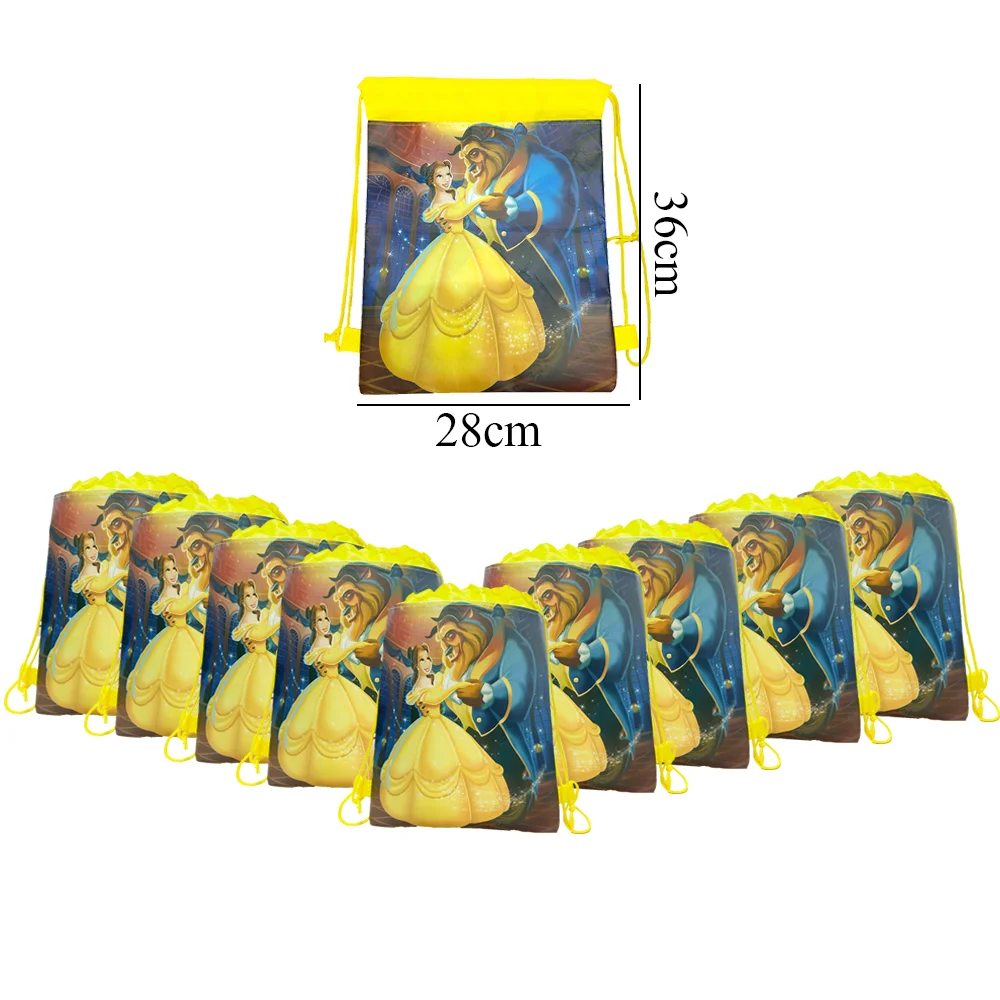 5-60 pezzi Non tessuto Disney Beauty and the Beast sacchetti regalo con coulisse decorazioni per feste di compleanno per ragazze per bambini borse