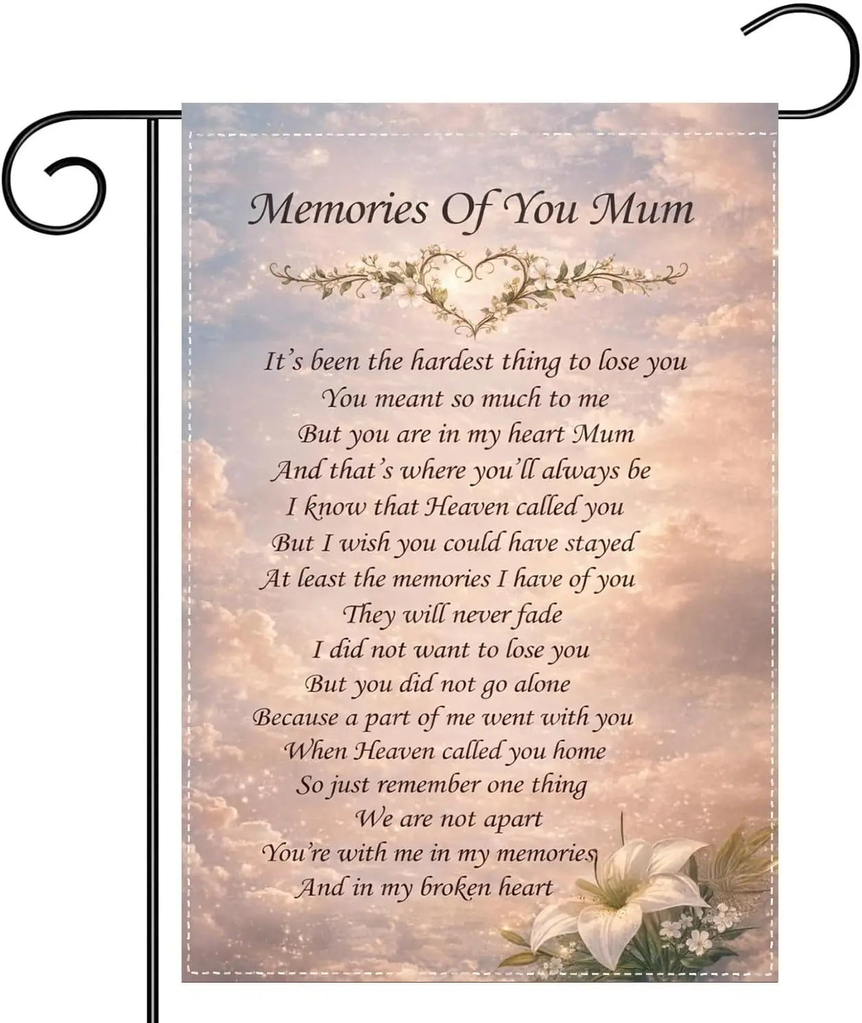 Memorial Garden Flag for Mom 12x18 Inch Double Sided Remembrance Garden Flag I Miss You Mum Memorial Loss of Mother Cemetery ZZM