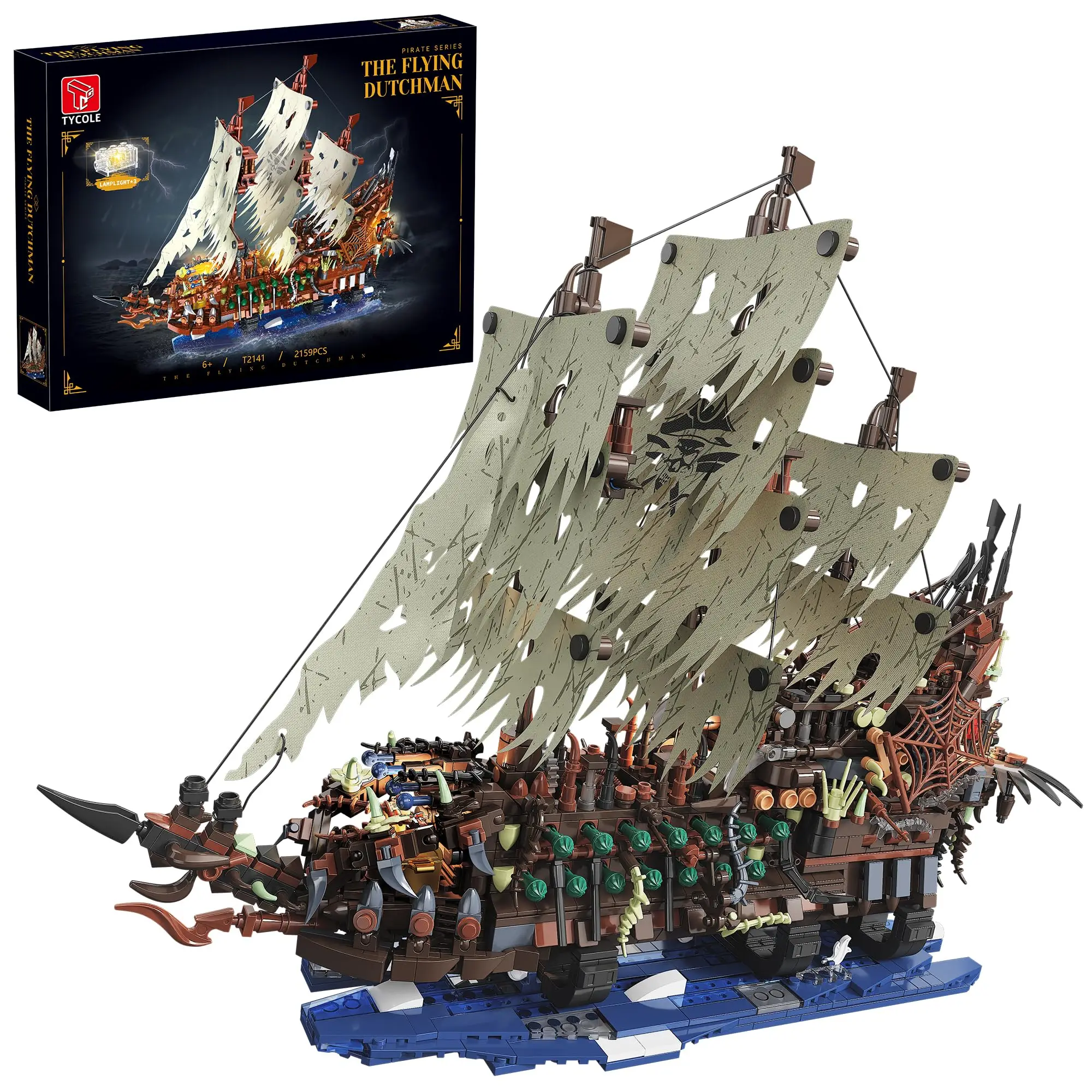 ชุดตัวต่อเรือโจรสลัด 2159 ชิ้น พร้อมไฟ MOC เรือบินดัตช์แมน ของเล่นโมเดลเรือผี ชุดตัวต่อบล็อกสำหรับผู้ใหญ่ ของขวัญ