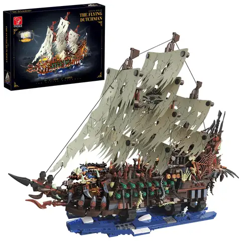 2159PCS Pirate Ship Building Kits with Lights MOC Flying Dutchman Model Toys Boat Ghost Ship Building Blocks Sets Adults Gifts