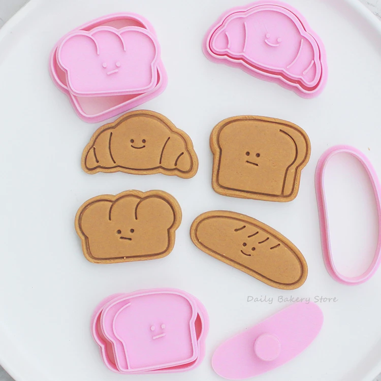 Bear Bread Expression Cookie Cutters 3D Plastic Biscuit Mold Cookie Stamp DIY Fondant Cake Mould Kitchen Baking Pastry Bakeware