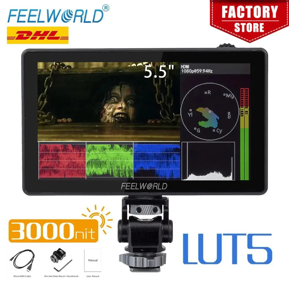 FEELWORLD 5.5 Inch 3000nit Ultra Bright Touch Screen Camera DSLR Field Monitor 4K HDMI Instal Kit for  Gimbal Rig Youtube LUT5