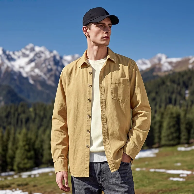 Men's Loose Fit Retro Vintage Overshirt Long Sleeve Casual Shirt Autumn Khaki Green Multi-Pocket Outwear Top for Sizes 4XL to 5X