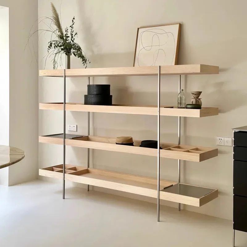 Bauhaus Floor to Ceiling Multi Layer Nordic Bookshelf Solid Wood Modern Bookcase Display Shelf Stainless Steel Bookshelf
