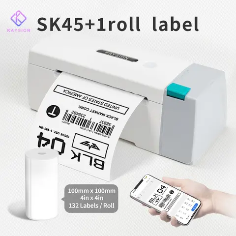 KAYSION 4x6 Stampante per etichette di spedizione Bluetooth USB Creatore di adesivi termici Stampante per codici a barre desktop per vie aeree Express ad alta velocità