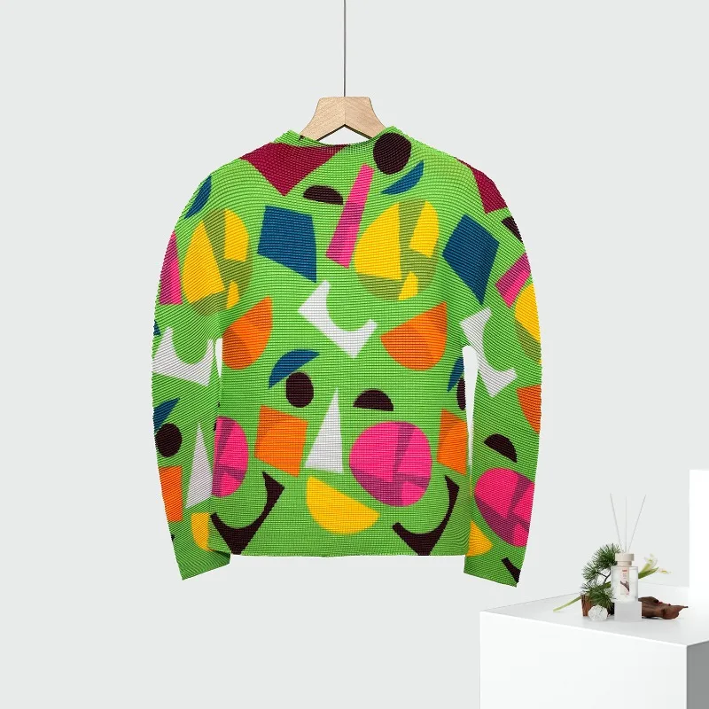 Miyake geplooide damestop Stijlvol elegant Halfhoge hals Slim-fit Afslankende basislaag T-shirt met lange mouwen Gelaagdheid of bovenkleding