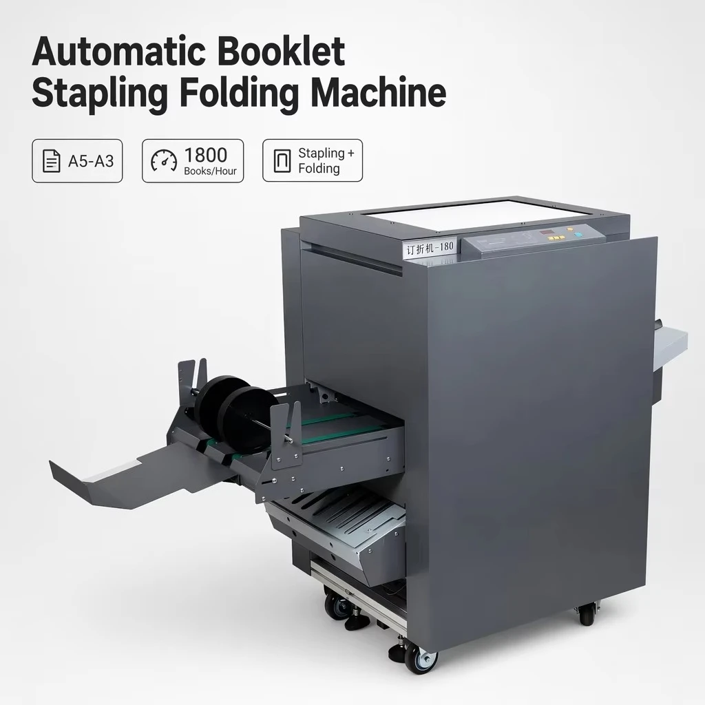 Automatic paper folding and binding equipment for commercial use, touch-screen booklet making machine with trimming function