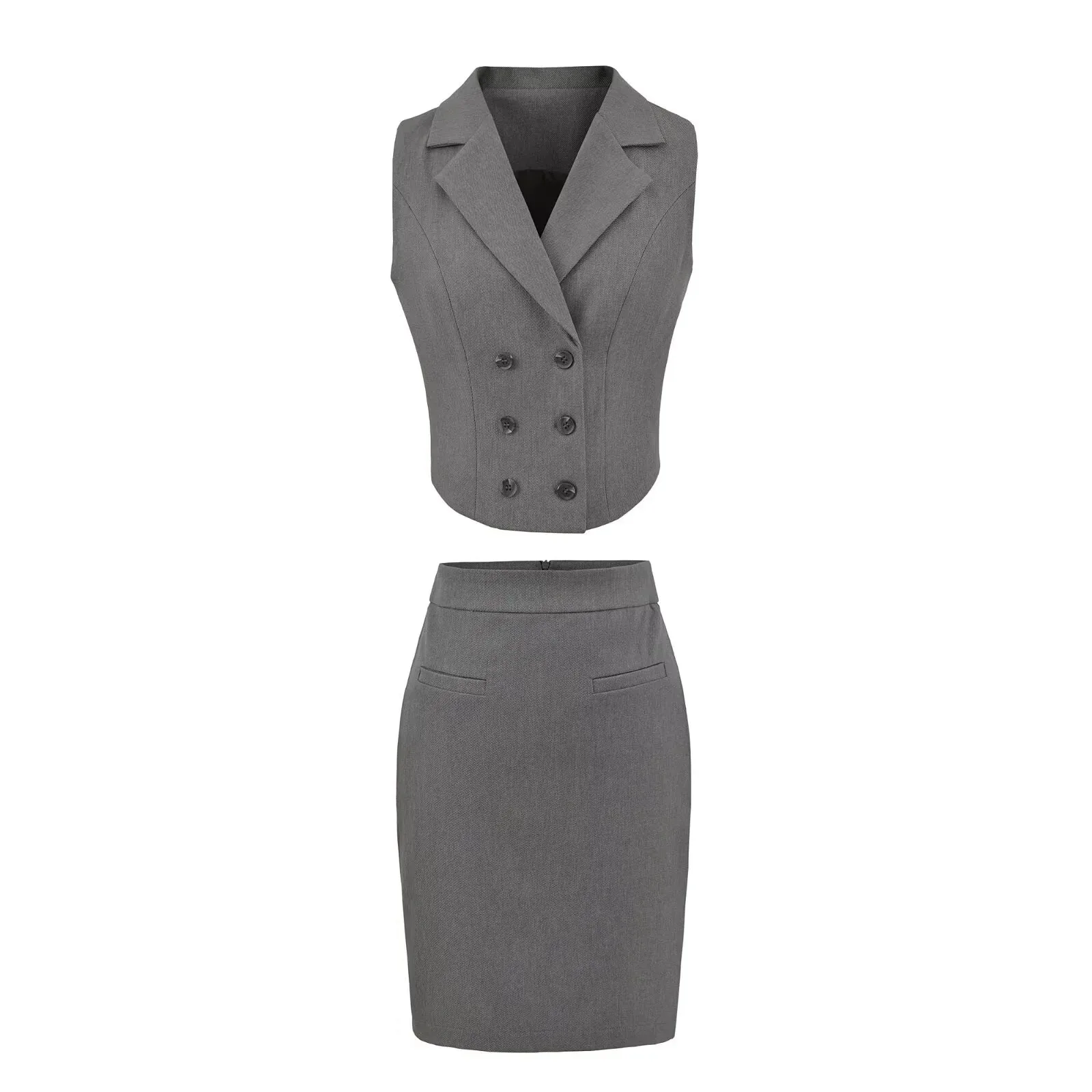 Mature Pure Desire Casaul Style Elegant Sister Suit - Half Skirt Feminine Back Slit Tight A-Line Bodycon Zipper Skirt Charm UXOB