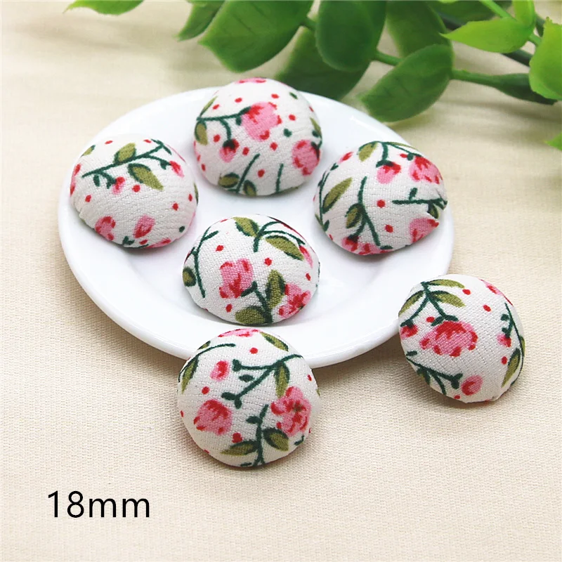 30pcs Floral cloth Fabric Covered half round Flatback Buttons Home Garden Crafts DIY accessories 18mm