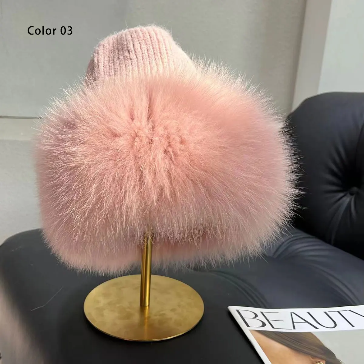 Neue Stilvolle Beanie Fuchs Pelz Hüte für Frauen Winter Warme Flauschigen Knochen Kappe Weiche Außen Dicke Natürliche Fuchs Pelz Hut Weibliche Kuppel Hüte – Detail 11