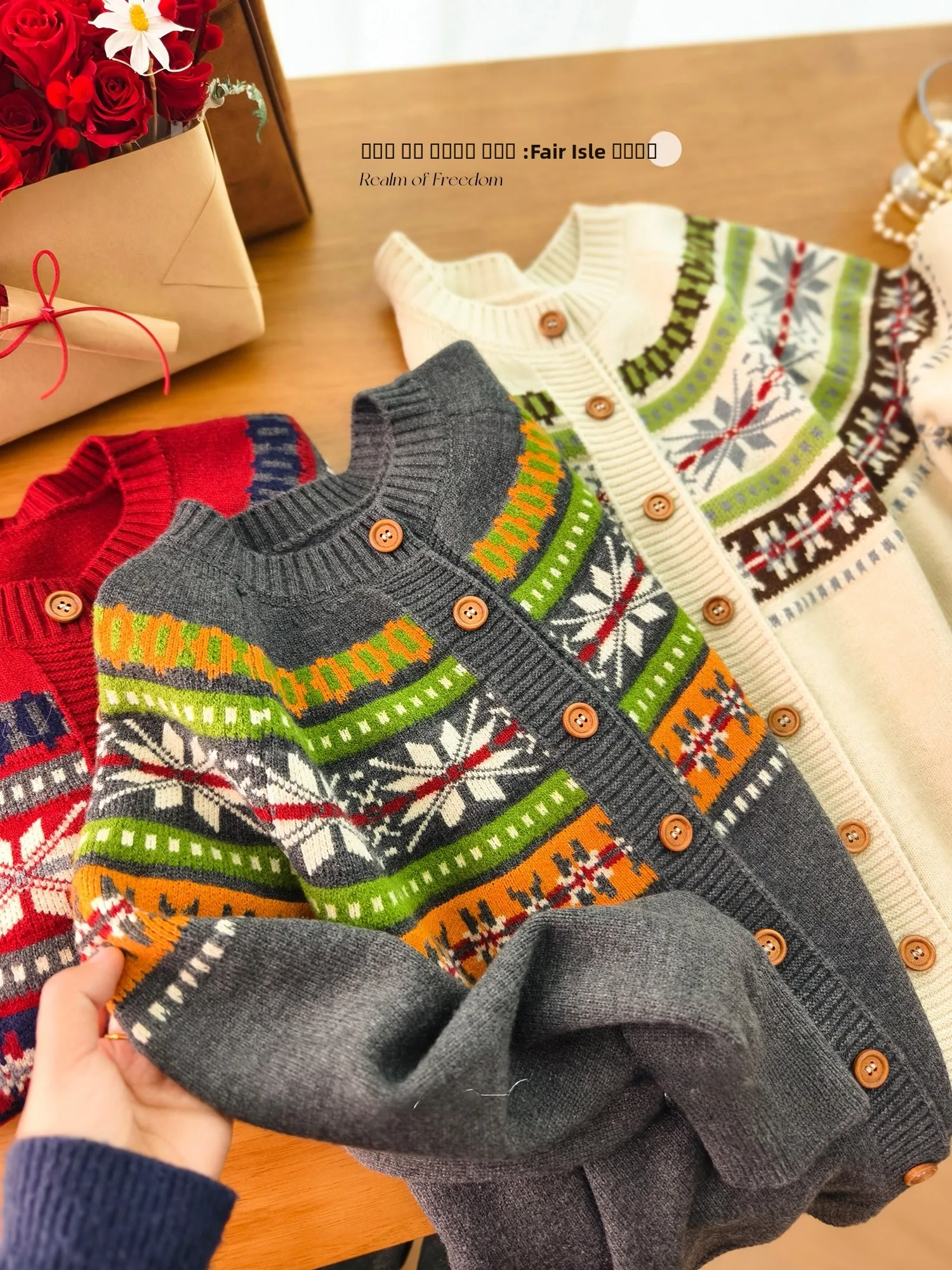 

Кардиган из вельветовой пряжи серии Fell Island с круглым вырезом, легкий в уходе, с винтажным цветочным узором, женский свитер, зимний, теплый, с длинными рукавами