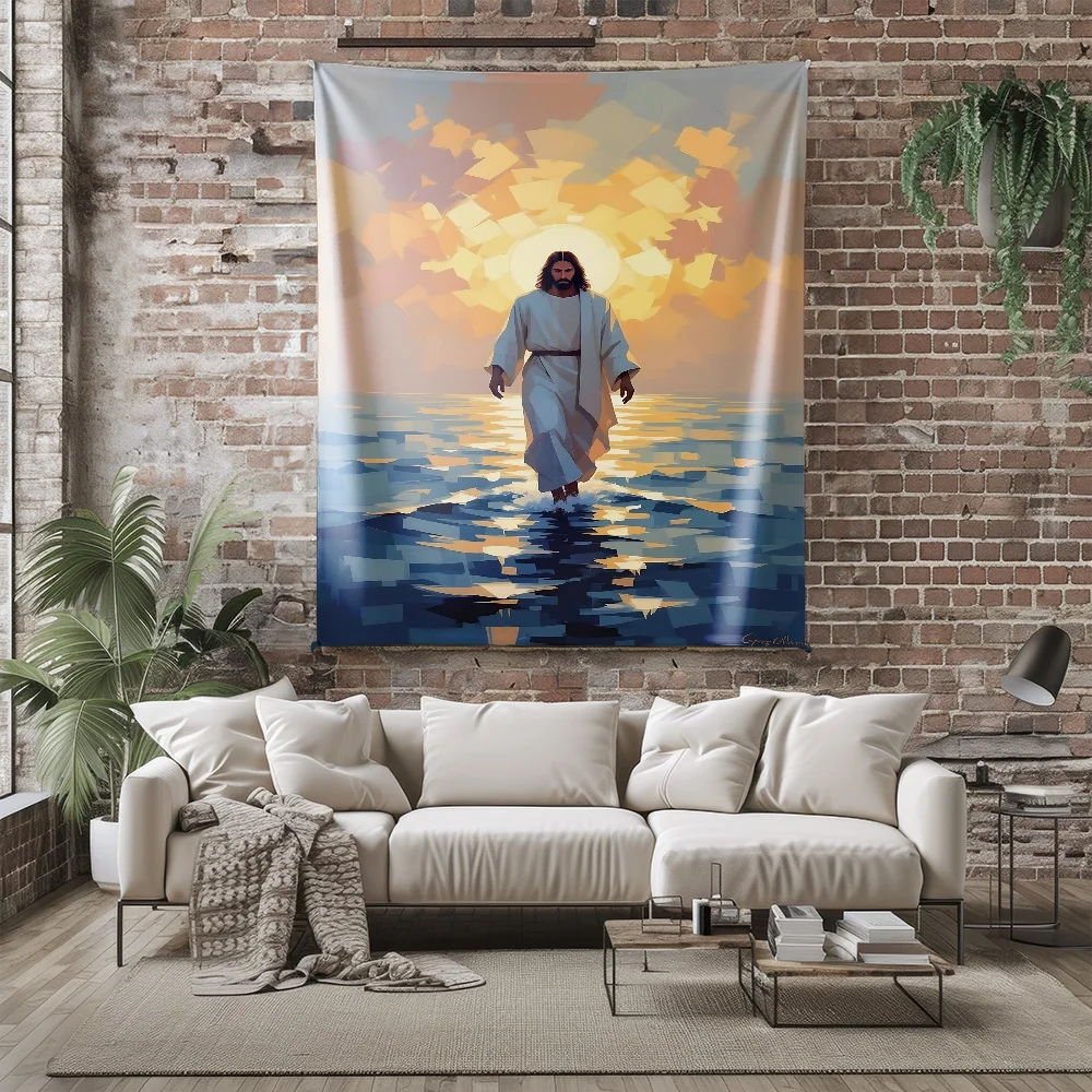 Walking on Water Abstract Art Tapestry Wall Hanging Machine Washable All Season Home Living Room Bedroom Decor nontoxic material