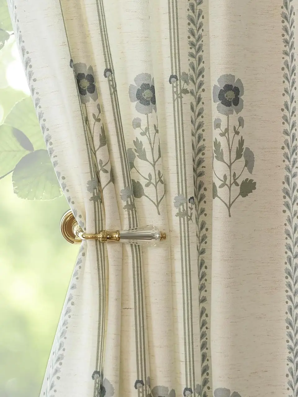 

Pinch Pleated Curtains Luxury Light Filtering Floral Curtains for Living Room Bedroom Dining Room - 95 Inches Linen Drap