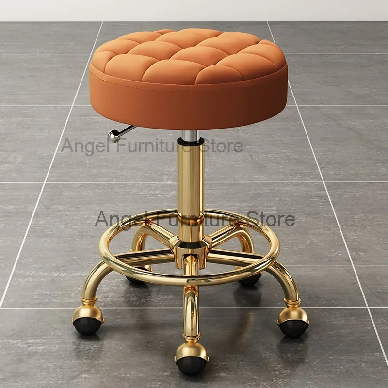 

Fashion Comfortable Hairdressing Chairs Gold Design Chair Stool Minimalist Wheels Swivel Lifting Round Stools Italian Furniture