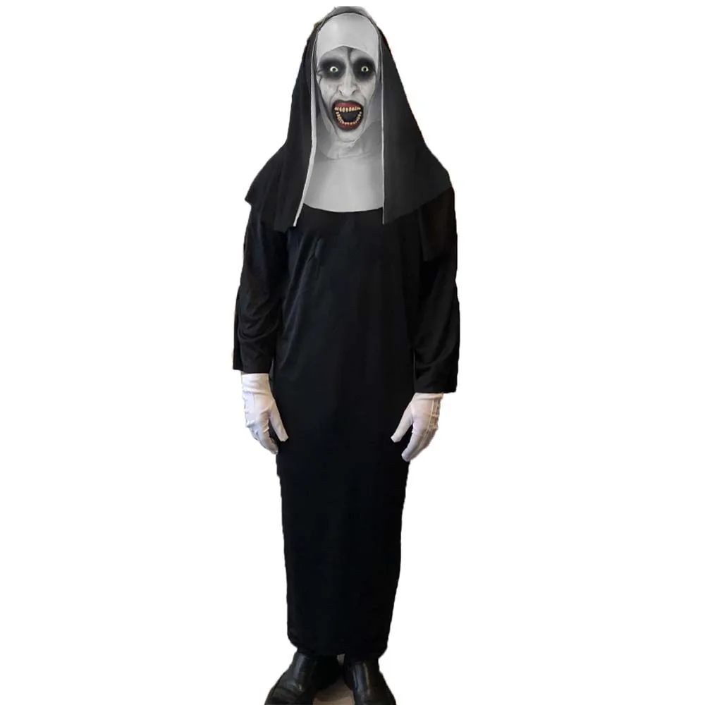 

Horror Nun Costume Mask Suit Cosplay Scary Bloody Valak Ghost Face Latex Helmet Robe Halloween Costumes Carnival Party Props