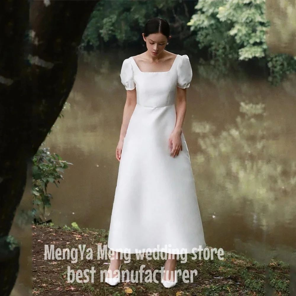 

ZHUISHU 2025 Length Mikado Satin Wedding Dresses Puff Short Sleeve Square Neckline Simple Bridal Gowns Zipper Back Customization