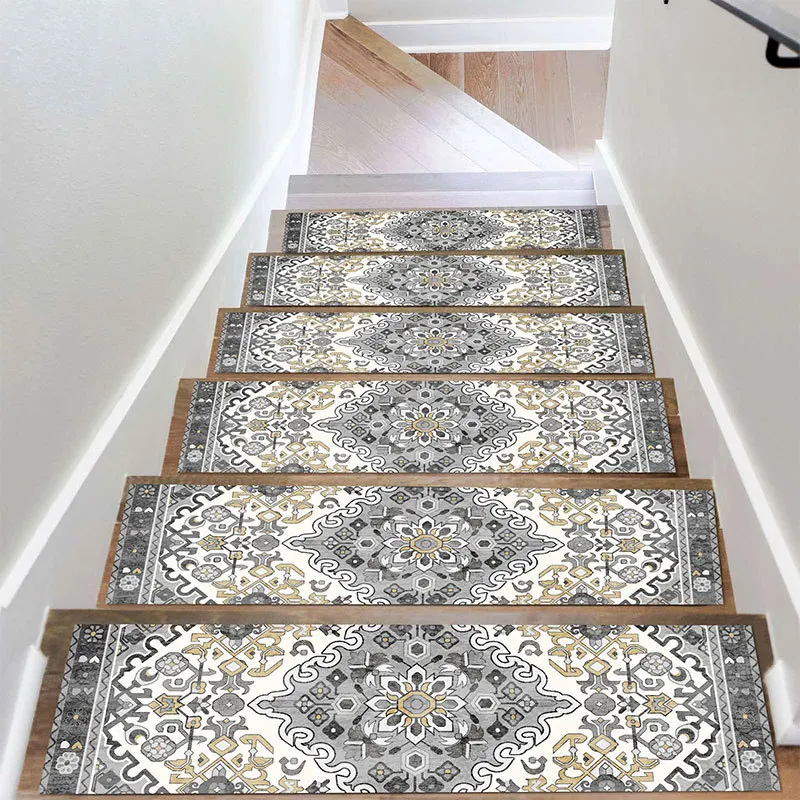 2Pcs Premium Non Slip Stair Treads Set Anti Skid Patterned Carpet Mats for Indoor Steps Dirt Resistant Staircase Padding