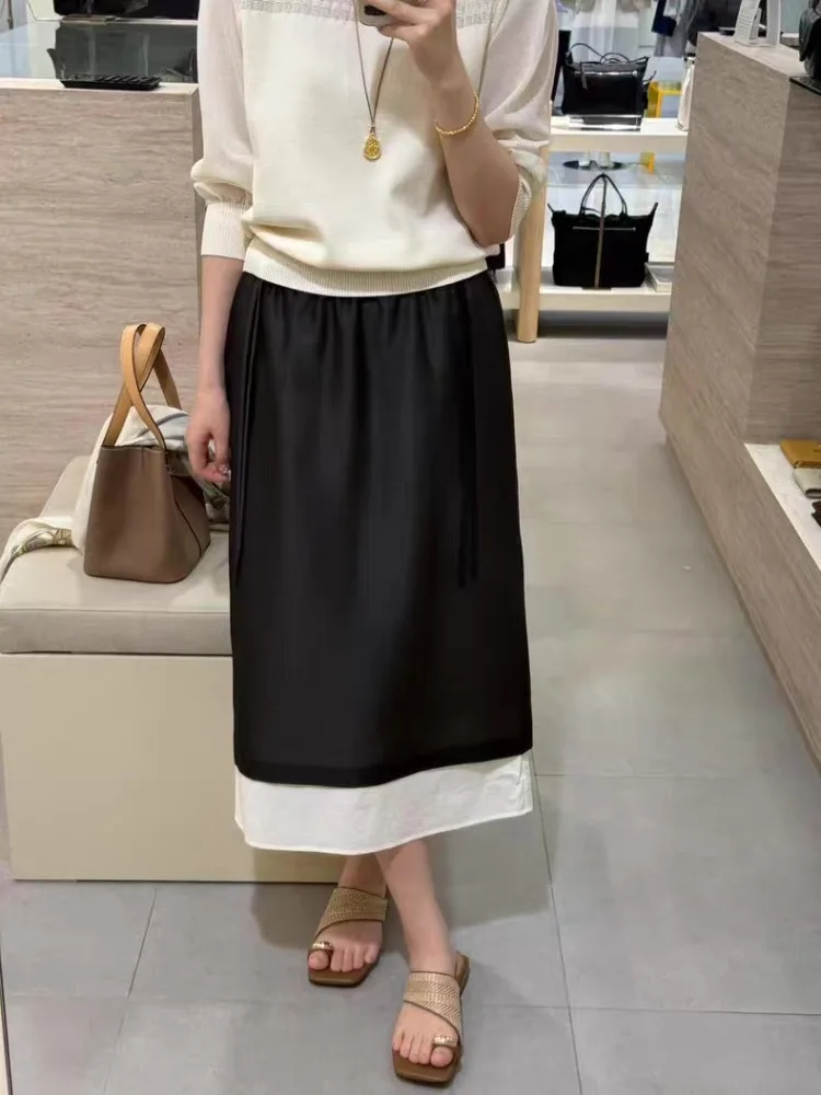 

Nolara Select 2025 Summer New Brand CC Home Poster Sle f Skirt Color Blo Pearl A-Line Skirt Polyester Fiber Midi Skirt