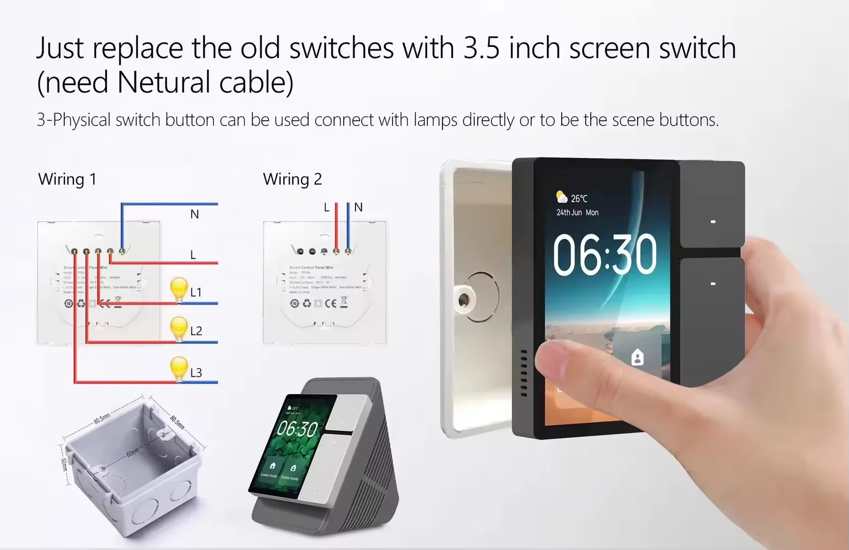 2025 Smart Control Panel Min 3way Relay Switch 3.5 Inch Smart Control Panel Mini Built in Ir Gateway