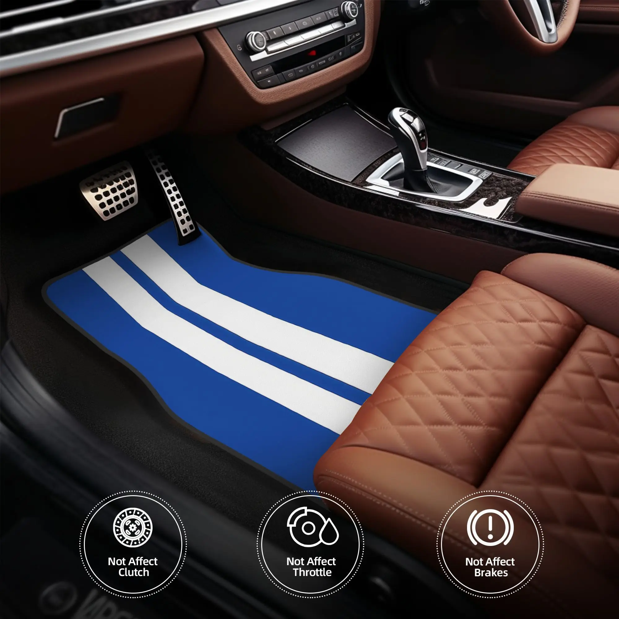 4pcs Stripe Collection White On Blue(41) Blue White Racing Car Floor Mats,Durable,Fit For Cars,Ideal Gift, Vehicle Interior Mats