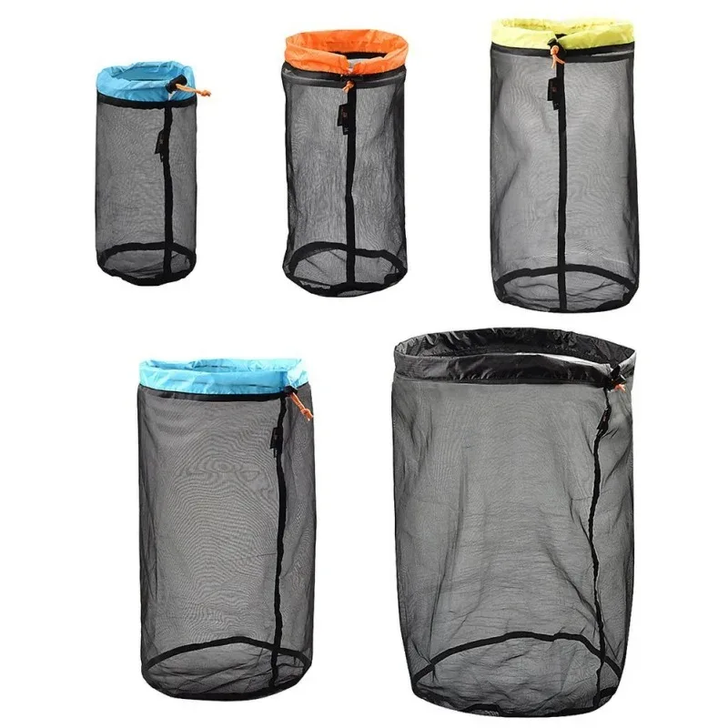 1 ชิ้นกลางแจ้ง Ultralight ตาข่ายสําหรับกีฬา Camping Drawstring Storage Pack เดินป่าท่องเที่ยวเครื่องมือการบีบอัดกระเป๋า