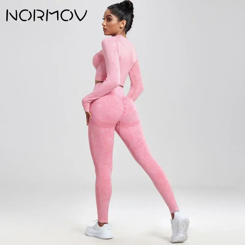 NORMOV Gym Sets Women Seamless Sportswear Push Up Woman Yoga Set High Waist Female Tracksuit Long Sleeve Workout Set Buttocks