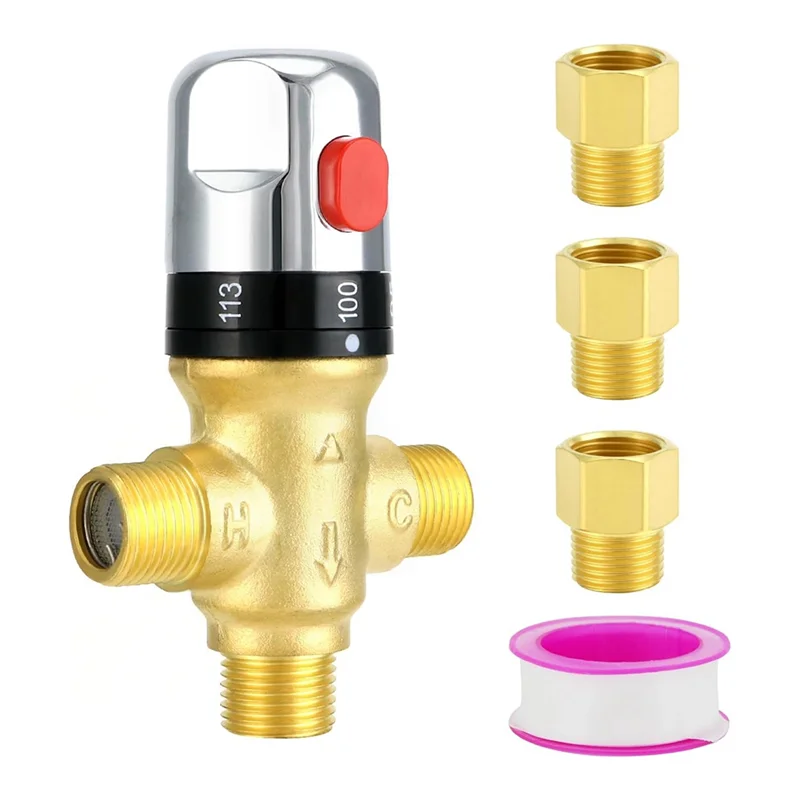 

AS60-Водный клапан с контролем температуры, термостатический смесительный клапан, твердая латунная труба-1/2 NPT, включает 3 адаптера