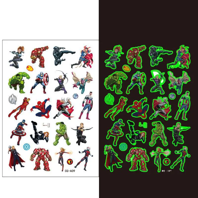 The Avengers Super hero Theme Luminous Tattoo Sticker Spidey Children Arm Face Glowing Tattoo Children Body Art Tattoo