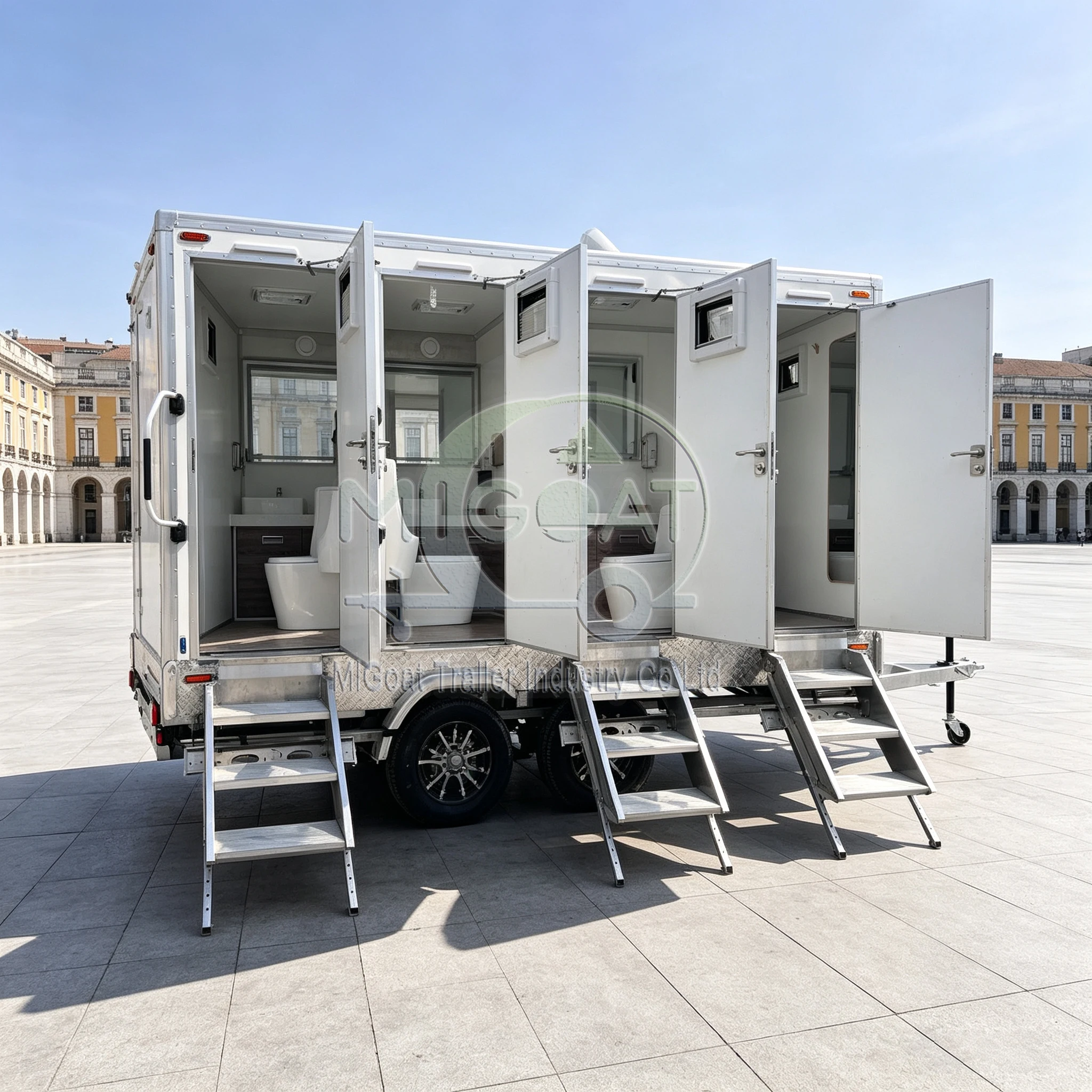 Hot Sale 8 Stall Mobile Toilet Trailer Tandem Axle Flushing Portable Restroom With Urinal Sink For Large Outdoor Events
