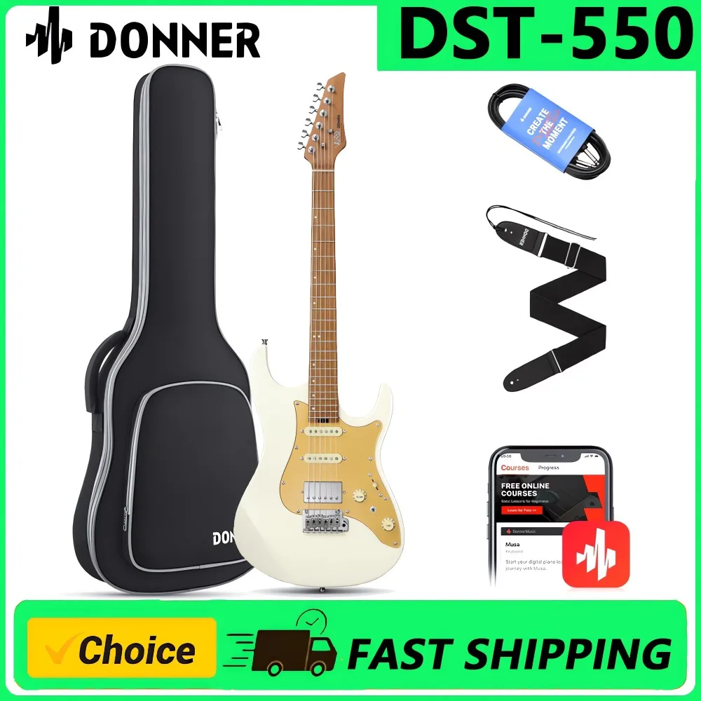 

Электрогитара Donner DST-550 с твердым корпусом из тополя с двойным вырезом для средних и профессиональных игроков, 7 вариантов переключения тона и тремоло