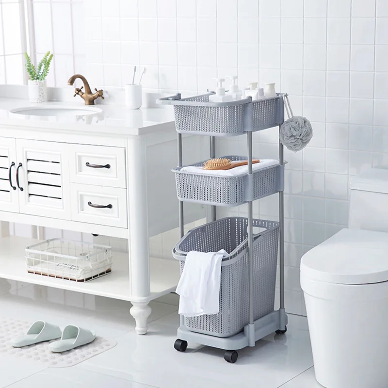 

Multi-Purpose Storage Rack Storage Rack Bathroom Organizing Shelves Trolley-Type Laundry Basket Multi-Layer Shelf Storage