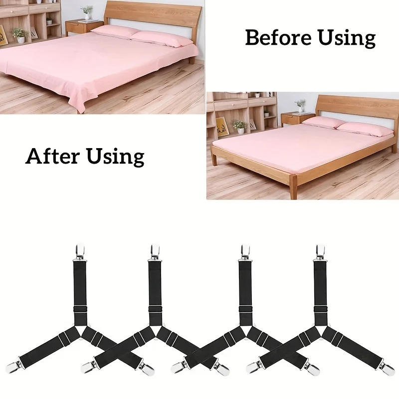 4pcs Triangle Bed Sheet Fixers - Versatile and Adaptable, Easy-to-Adjust, Stretchy and Flexible, Prevents Sheet Slippage, Grip-T