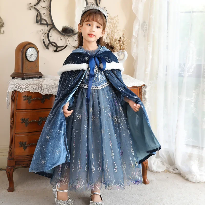 Girl Clothes Princess Cloak Hooded Coat Cape Cinderella Fancy Party Costume Clothes Winter Christmas New Year Children Dress
