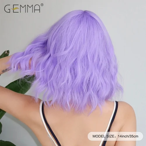 Imagen 2 del producto Peluca rizada sintética de color púrpura claro largo con flequillo para mujer, pelucas de pelo Natural onduladas cortas para fiesta de Cosplay, resistentes al calor