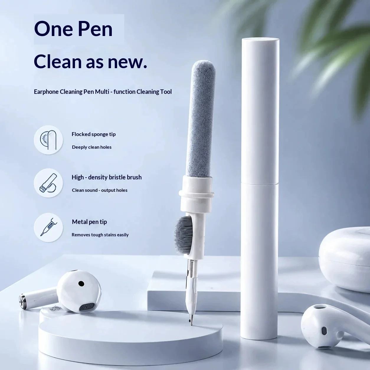 3 In 1 Earbud Cleaning Pen Wireless Earphone Cleaner Kit Soft Brush Sponge For Earphone Case Hole Dust Removal