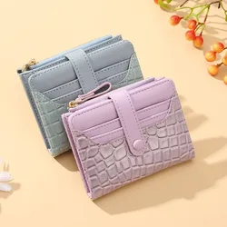 Multi-card Slots Women Short Wallet Fashion Leather Solid Color Women Clutch Crocodile Print Waterproof Card Bag Women