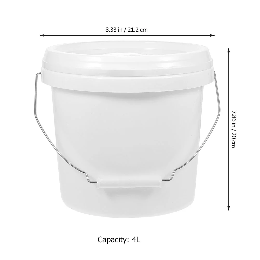 2 Pcs White Pp Buckets 4 Liter with Lid Heavy Hand-held Iron Multi-functional Paint Storage Round Outdoor Color Mixing